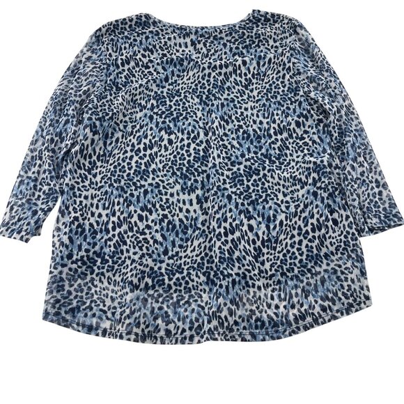 Chicos Easywear Animal Print Top Size 2 Medium Blue & White Polyester Blend - Picture 5 of 5